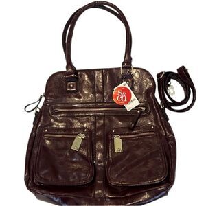 Style & Co NWT deep large burgundy faux leather double handle crossbody handbag